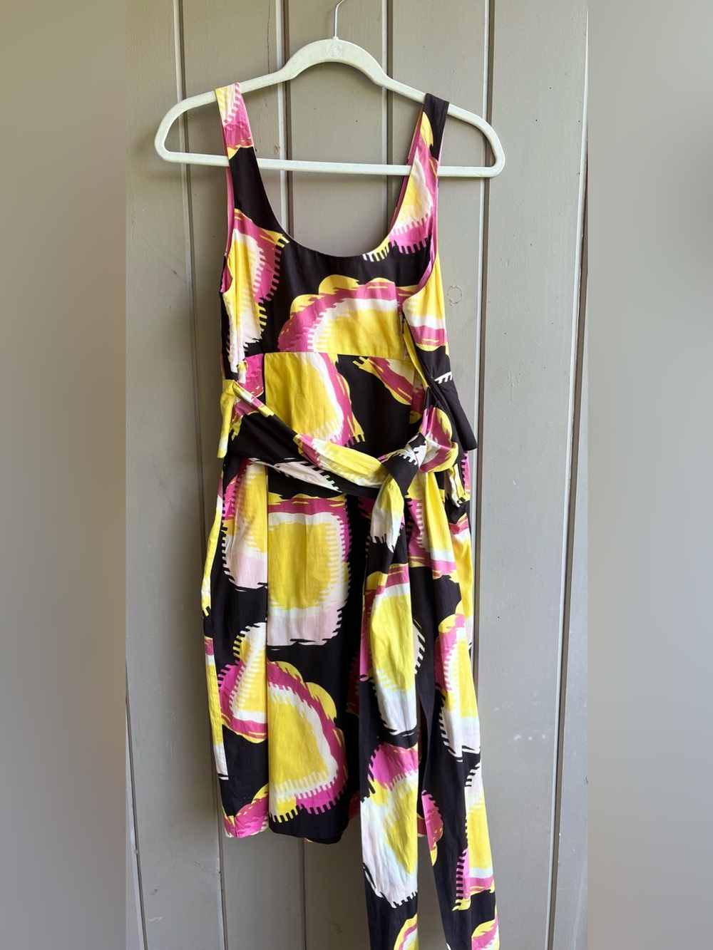 Anthropologie Viola Sun Dress Scoop-Neck Pink and Black Print Women's 12